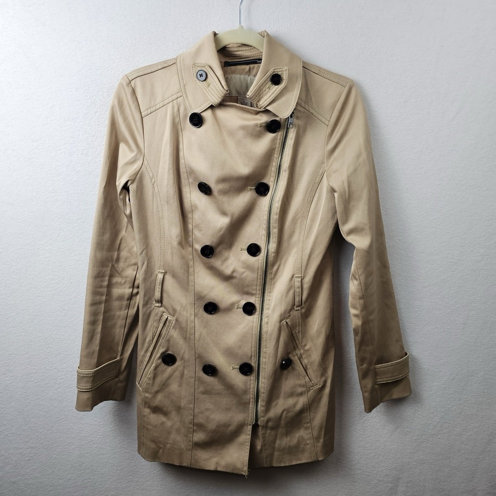 Bar III Coat Woman's Size Small Khaki Tan Beige Double Breasted Trench Coat